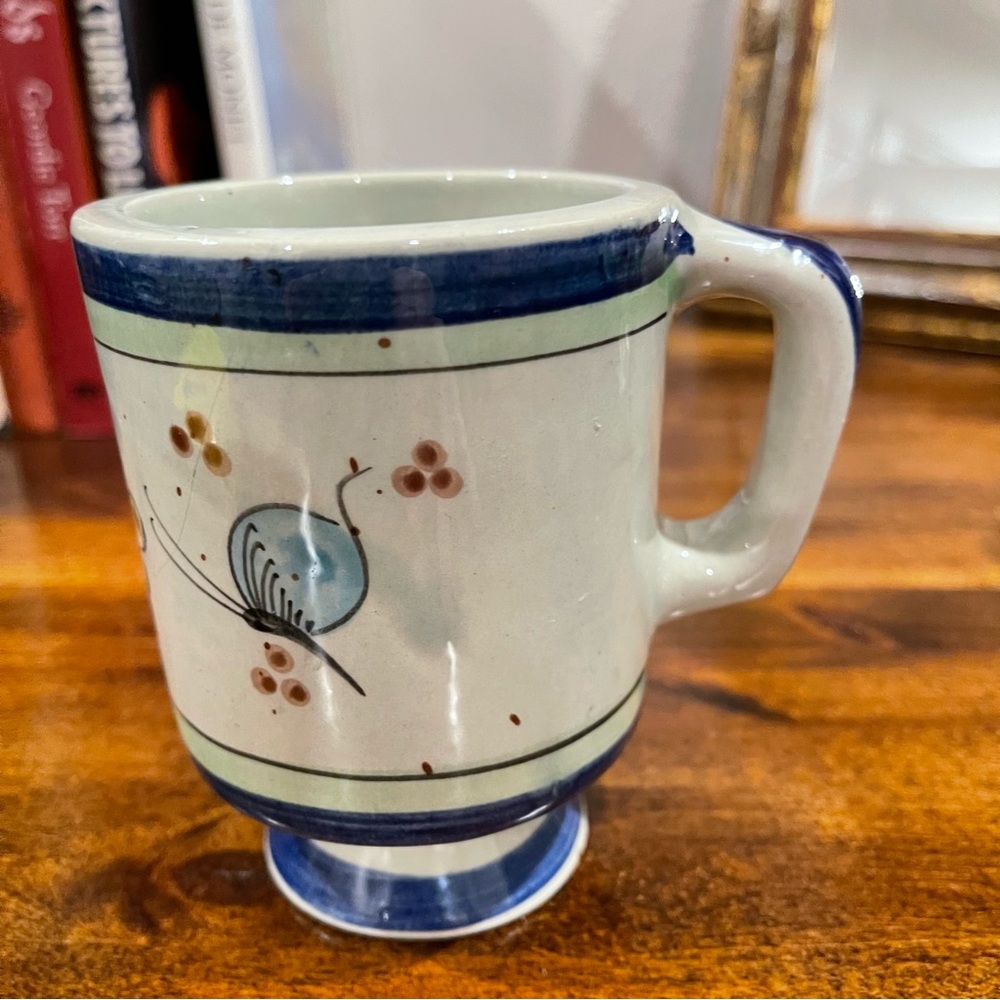Ken Edwards El Palomar Tonala Studio Pottery Blue Butterfly Mug Vintage Signed